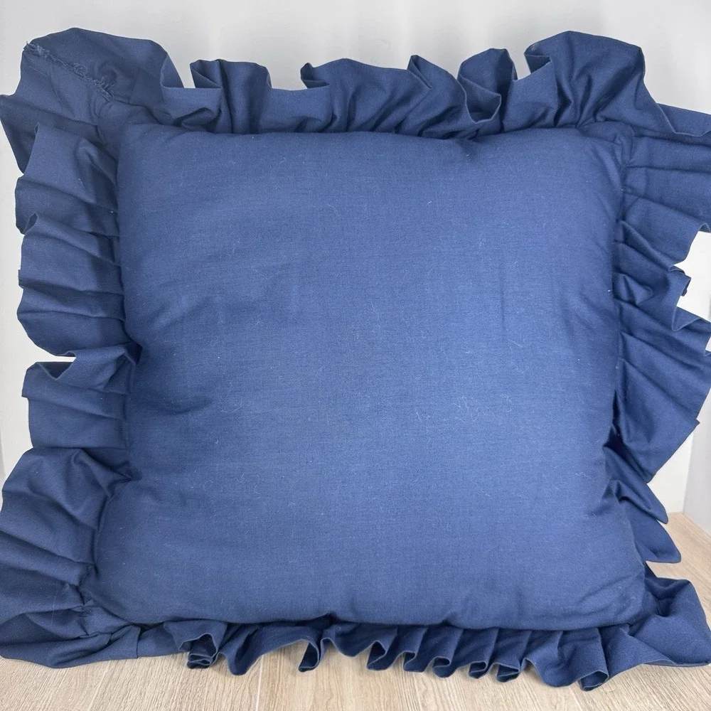 Farmhouse Barn Throw‎ Pillow Quilted Ruffle Edge Country Decor Red Blue